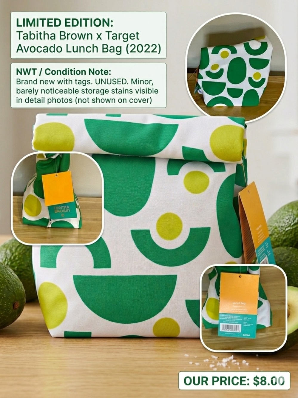 NWT Tabitha Brown x Target Avocado Rolltop Lunch Bag - Green